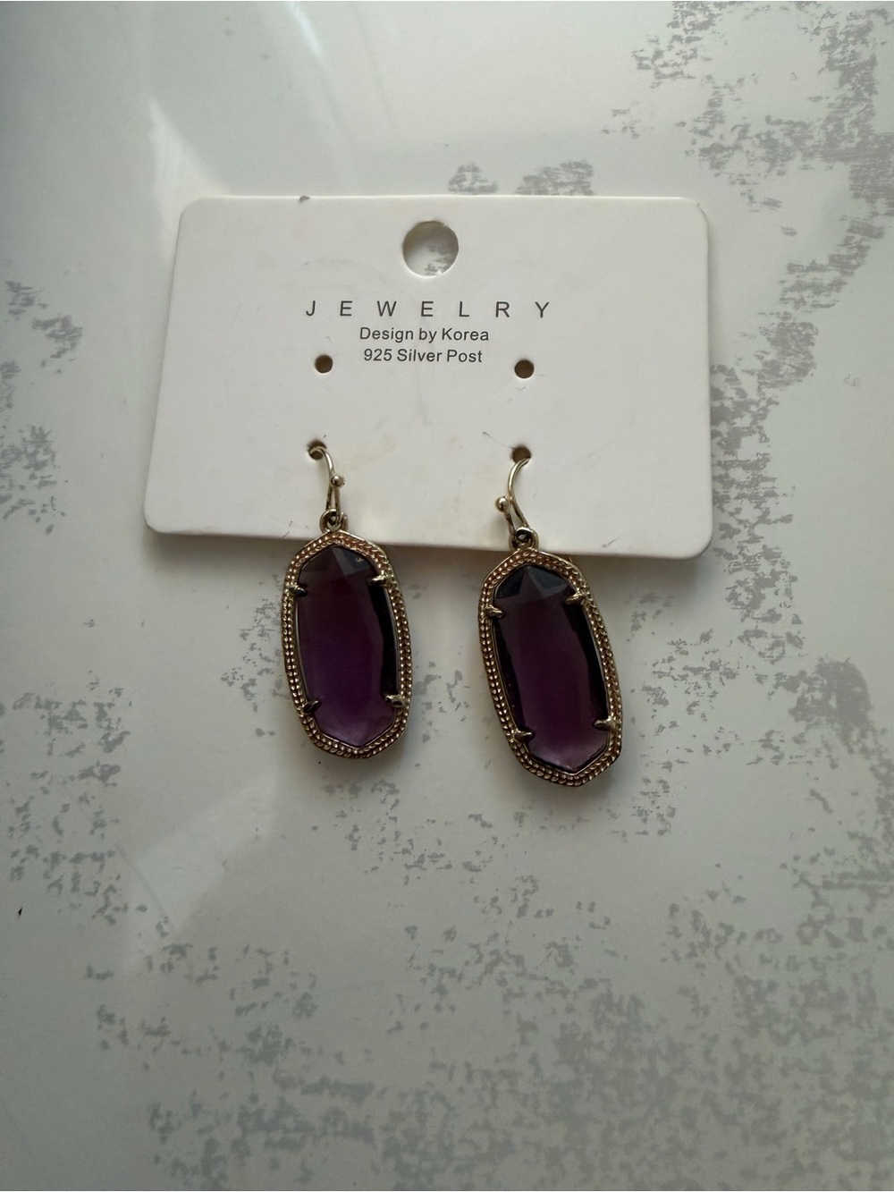 Purple Faceted Drop Earrings with Gold-Tone Frame